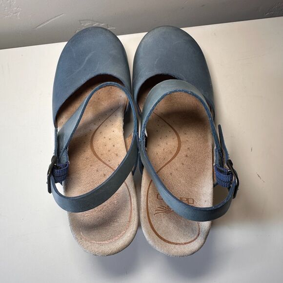 Dansko Thea Mary Jane Studded Two-Tone Ankle Strap Leather Clog Wooden Heel 37 - Picture 7 of 10